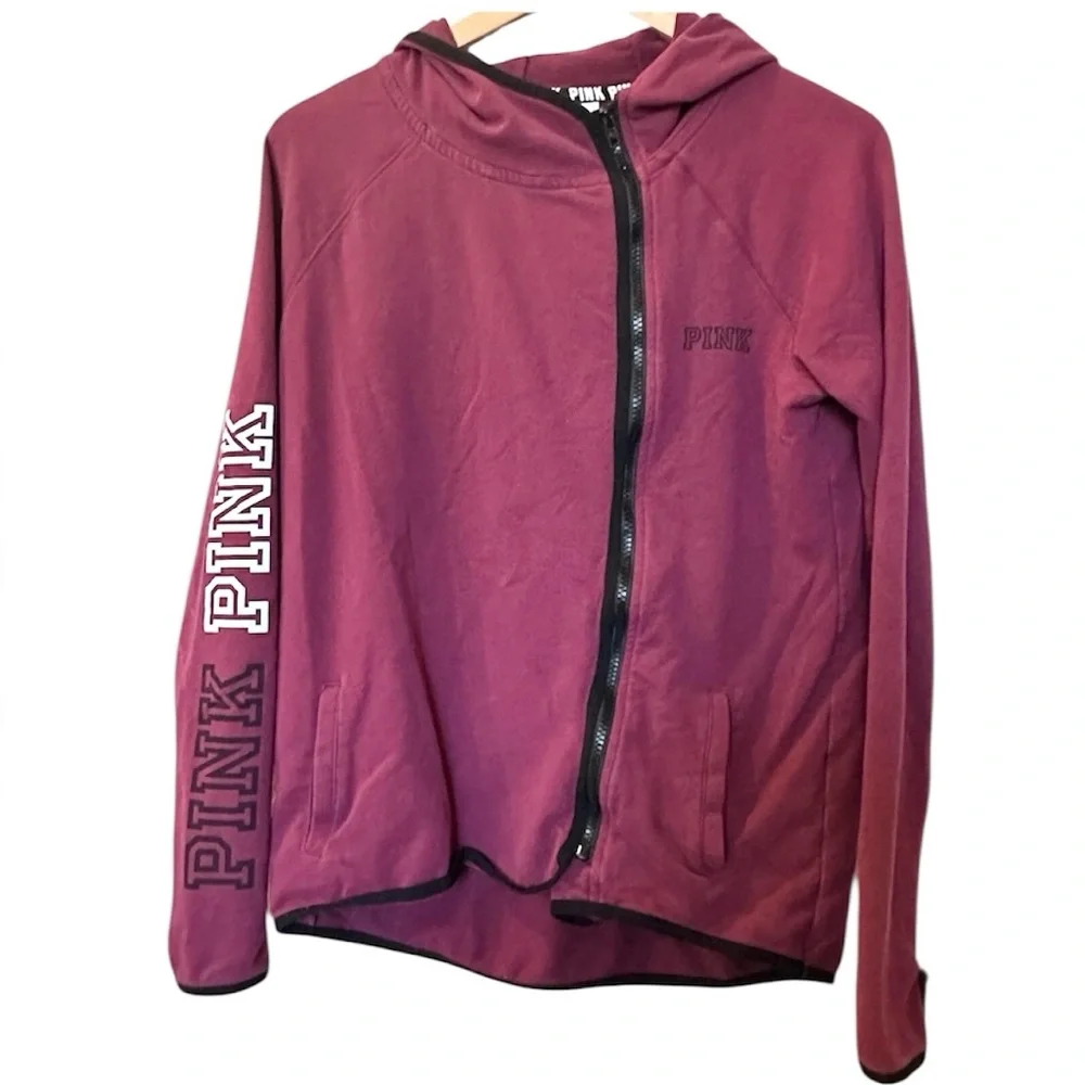 PINK Victoria's Secret Women's Zip-Up Hoodie - Deep Pink SIZE LARGE_2